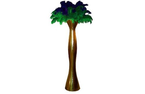 Hour Glass Urn Gold w/ Green, Purple Feathers