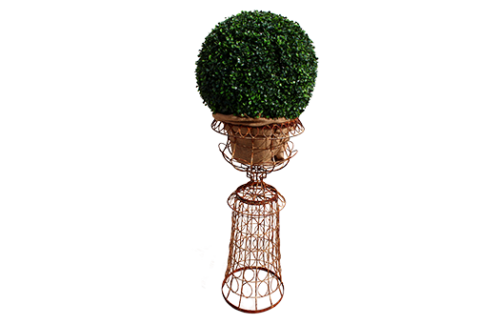 Boxwood Ball in Rustic Iron Planter with Pedestal