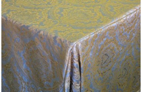 90" Square Damask, Antique Aura Blue