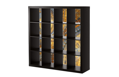 Mahogany Bar Back Cube Shelf w/ Steampunk Swirl