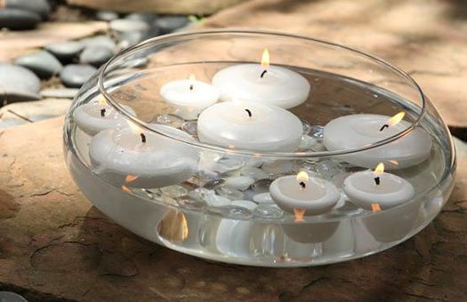Candles floating bowls with candles and pebbles Large