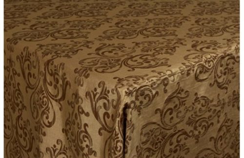 90" Square Damask, Castella Chocolate on Gold