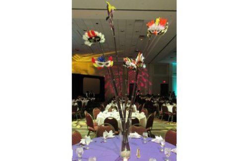 Tall Reeds with Feather Masks in Vase