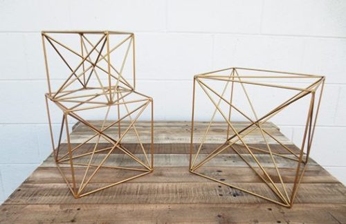 Gold Wire Cube Centerpiece, Set of Three