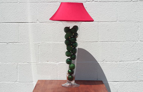 Trumpet Vase with Red Shade & Green Ornaments