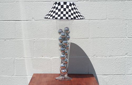 Trumpet Vase with Checkered Shade & Mirrored Ornaments