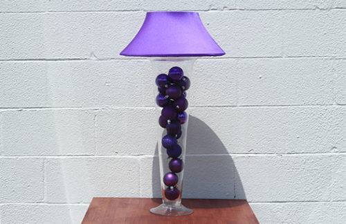 Trumpet Vase with Purple Shade & Purple Ornaments