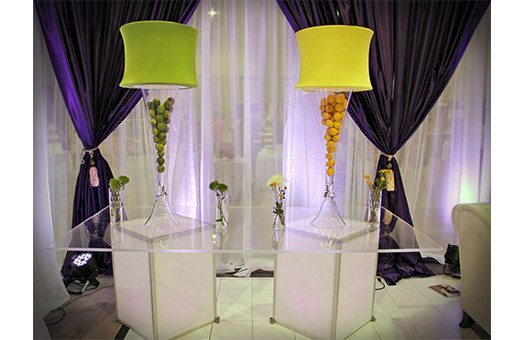 Centerpieces double trumpet vase lime yellow lampshade richmond bridal show Large