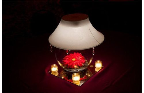 Floating Bowl:  White Lampshade with Red Gerber Daisy