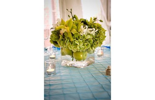 Square Vase w/ Apples Centerpiece