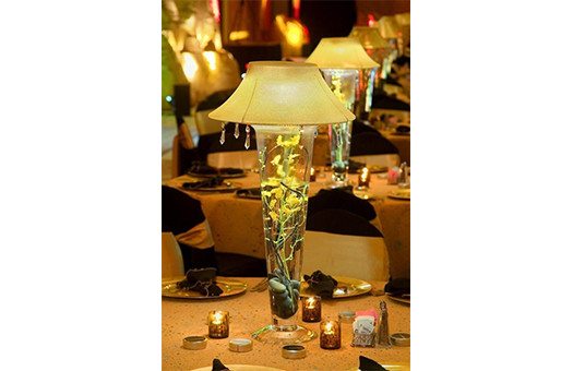 Centerpieces trumpet vase gold microdot gold orchids event decor rentals DC Large
