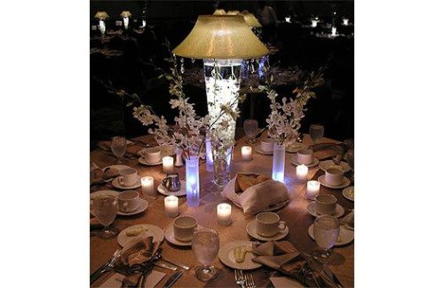 Trumpet Vase w/ White Shade and Florals