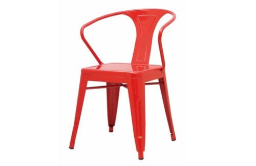 Red Metal chair with curved back