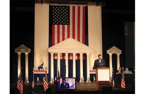 Cornice Federal Style A-frame Top with Columns Stage Set