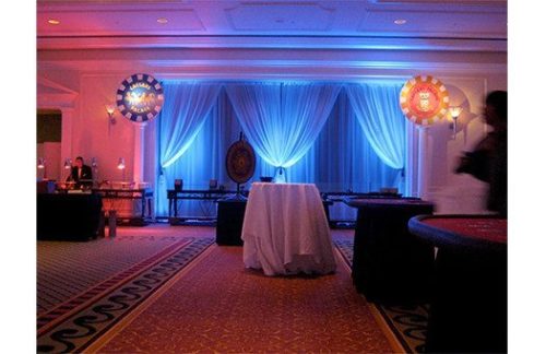 Sheer Nuvoille White Drape Backdrop with Poker Chips 20' W x 12' H