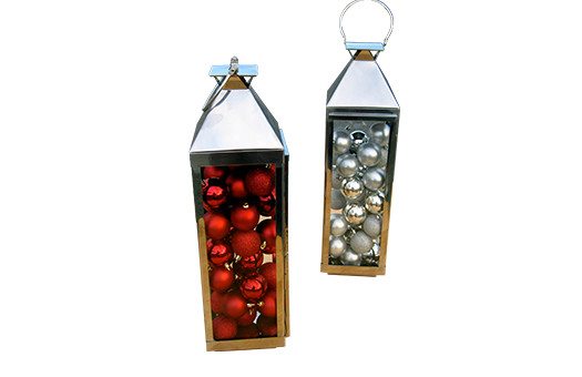 Holiday Centerpieces Polished Lanterns red silver balls event decor rentals Large