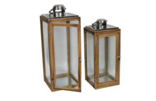 Lantern Wood Stained 2pc Metal Top large