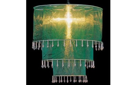 Fabric and Crystal 3 Tier Chandelier, Green