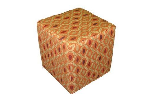 18" Cube Ottoman, Orange Pattern