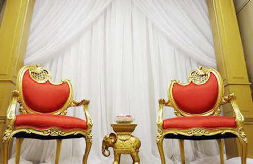 Gold Arch with Sheer Drape Set