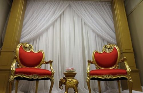 Gold Arch with Wedding Drape