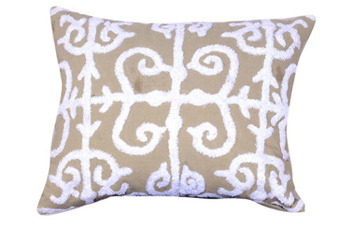 Taupe Embroidered Pillow (Tan/White)