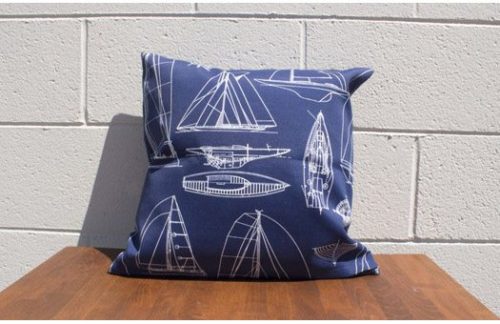 Regatta Blue Pillow w/ Boats