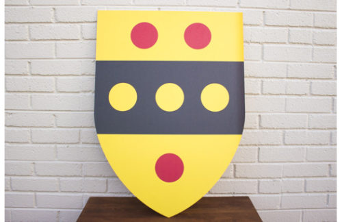 Shield, Yellow w/ black stripe/red dots