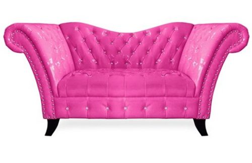 High arm pink sofa with tufting great for weddings and corporate events
