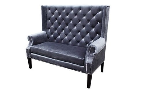 Grey high backed settee loveseat with tufted back great for galas and more