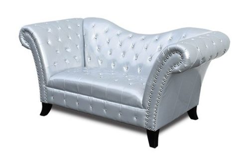High arm silver sofa with tufting great for weddings and corporate events