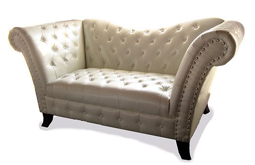 High arm white sofa with tufting great for weddings and corporate events