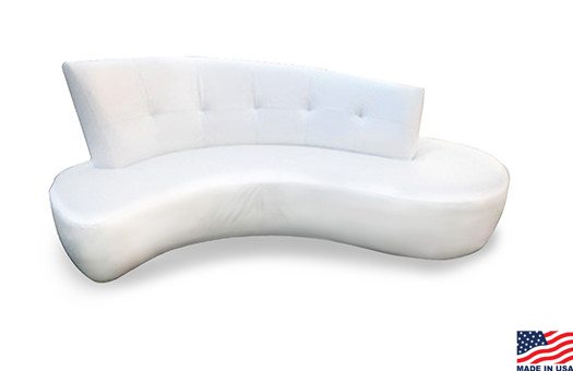 Stylish curved white sofa with a swooping back. Great for weddings