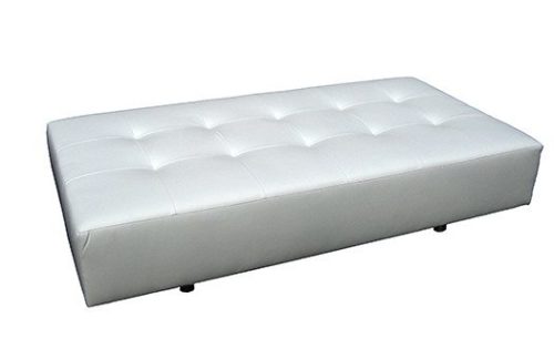 White sofa bench with round legs great for corporate events and more