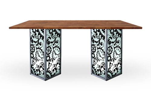 Communal Table w/ Butcher Block Top & Steampunk Lit Pedestals