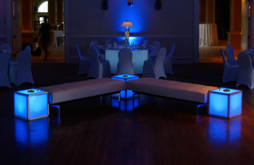 Lit Aluminum End Table Charging Station