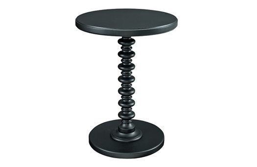 Black Spindle End Table with round top and bottom and spindle post center perfect for special events