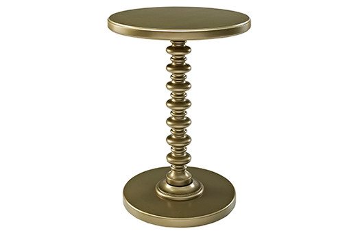 Gold Spindle End Table with round top and bottom and spindle post center perfect for special events