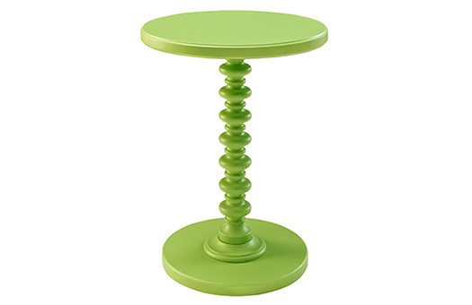 Green Spindle End Table with round top and bottom and spindle post center perfect for special events
