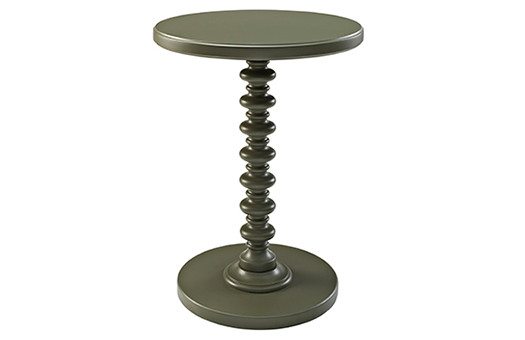 Grey Spindle End Table with round top and bottom and spindle post center perfect for special events