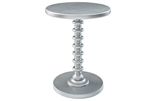 Silver Spindle End Table with round top and bottom and spindle post center perfect for special events