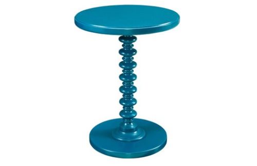 Teal Spindle End Table with round top and bottom and spindle post center perfect for special events