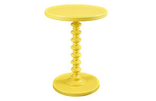 Yellow Spindle End Table with round top and bottom and spindle post center perfect for special events