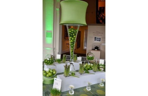 Trumpet Vase w/ Double Lime Green Shade and Limes