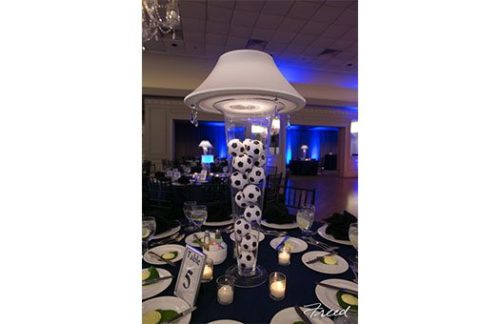 Trumpet Vase with White Shade & Soccer Balls