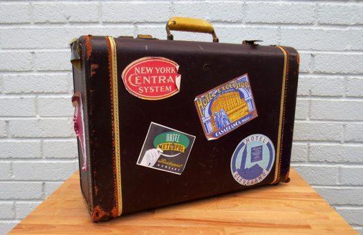 accessories luggage dark brown with stickers large