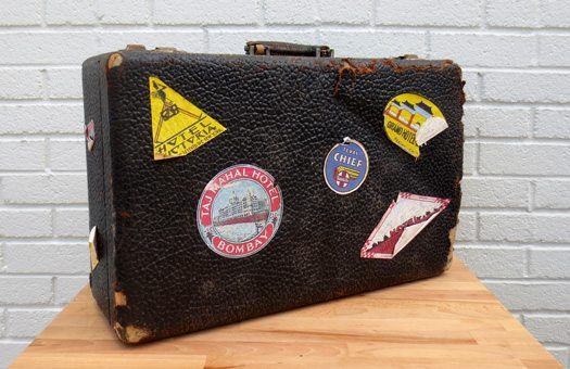 accessories luggage leather with stickers large