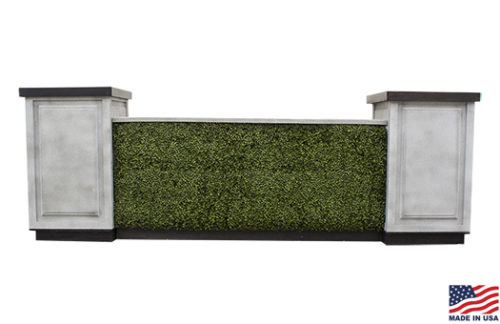 8 foot boxwood hedge granite bar fronts with granite countertops and granite pedestals in a square configuration
