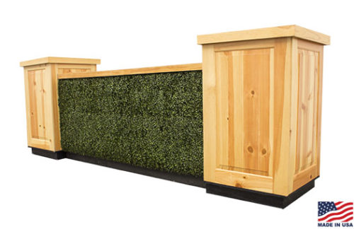8 foot boxwood hedge pine bar fronts with pine countertops and knotty pine pedestals in a square configuration