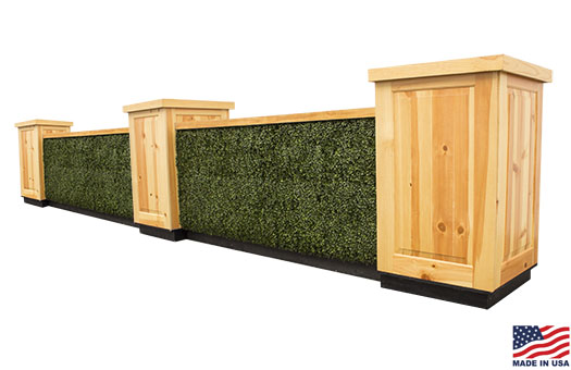 8 foot boxwood hedge pine bar fronts with pine countertops and knotty pine pedestals in a square configuration